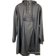 Long Sleeve Hooded Ponchos PU Waterproof Black Rain Poncho